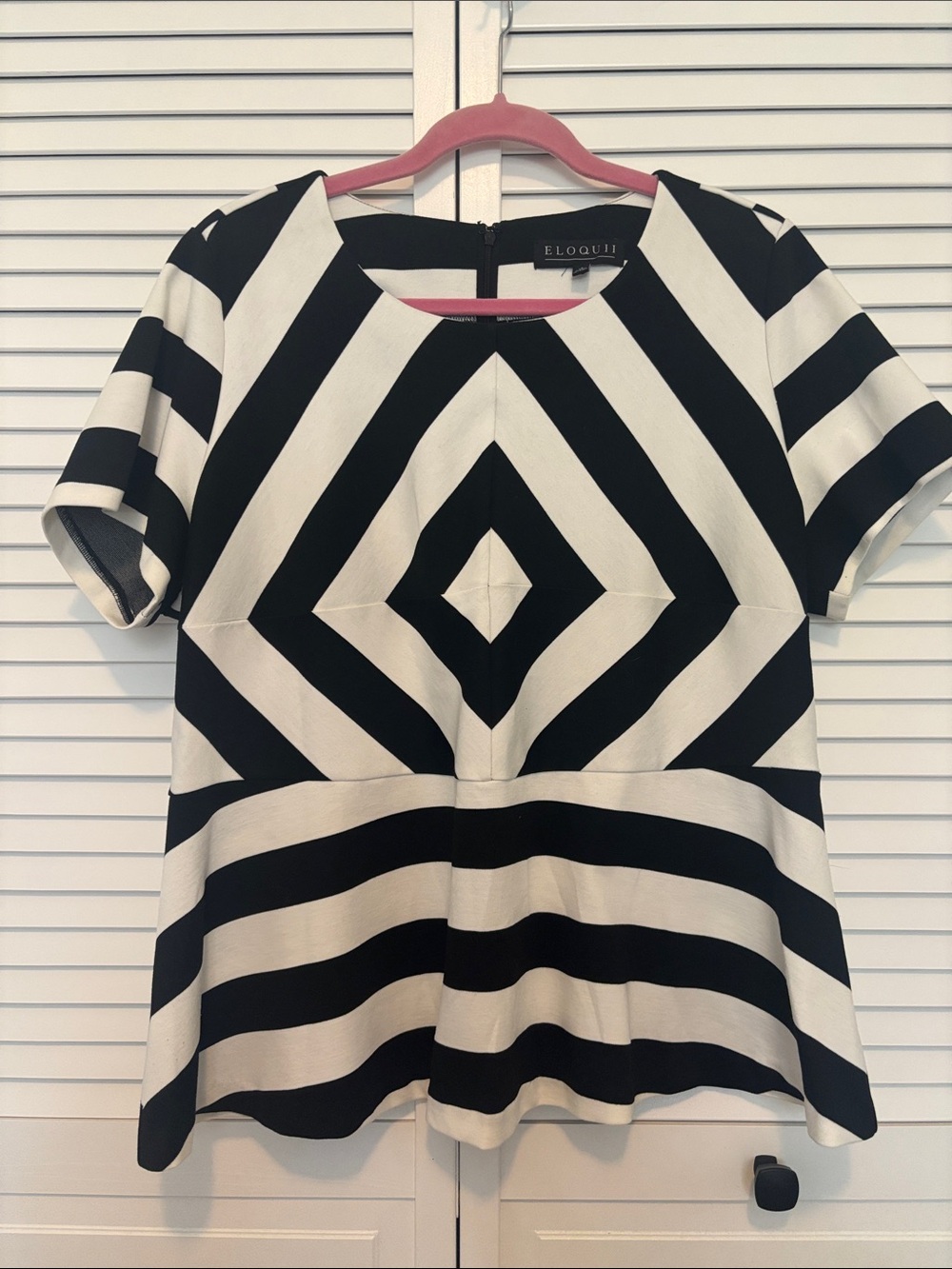 Eloquii Black and White Geometric Peplum Tee